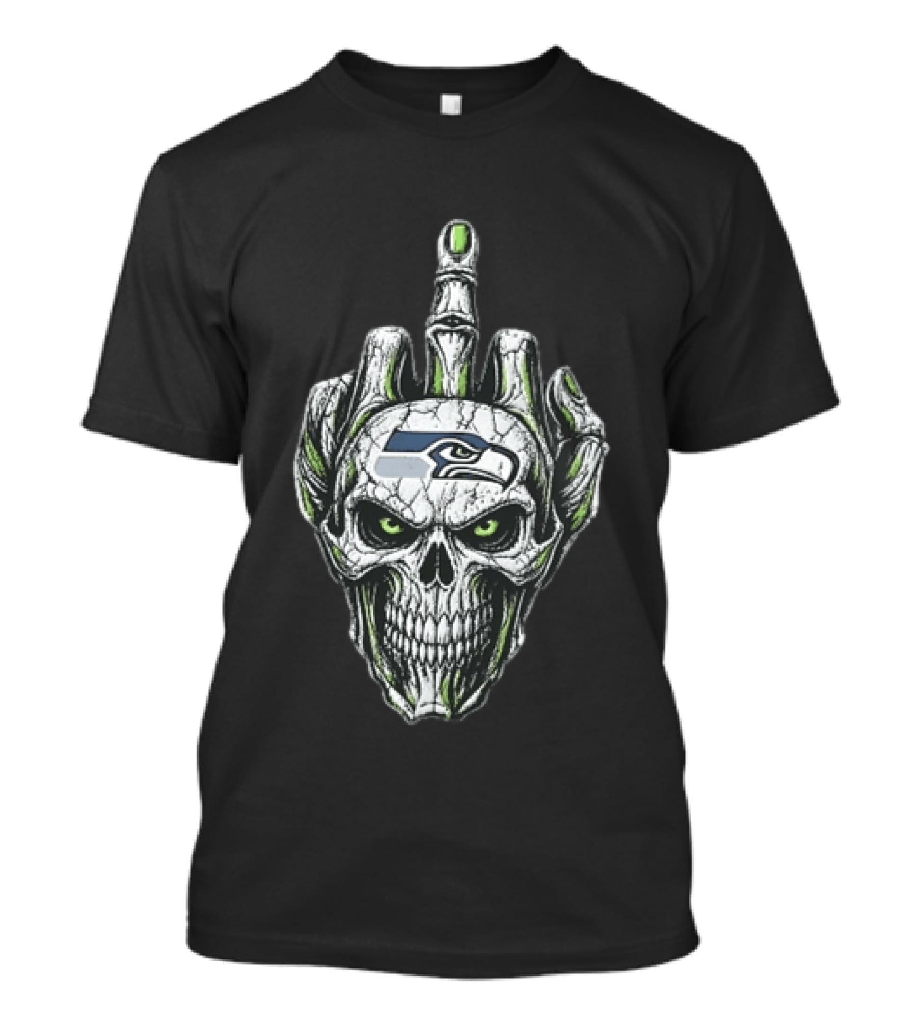 Seattle Seahawks Skull Skeleton Middle Finger Gesture Fan T-Shirt
