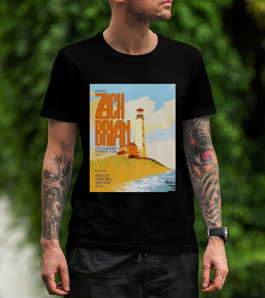 Zach Bryan Live At The Woodlands September 18 19 2026 Dover DE Kings Of Leon Alabama Shakes Gabriella Rose Feyi Fuli Concert T-Shirt