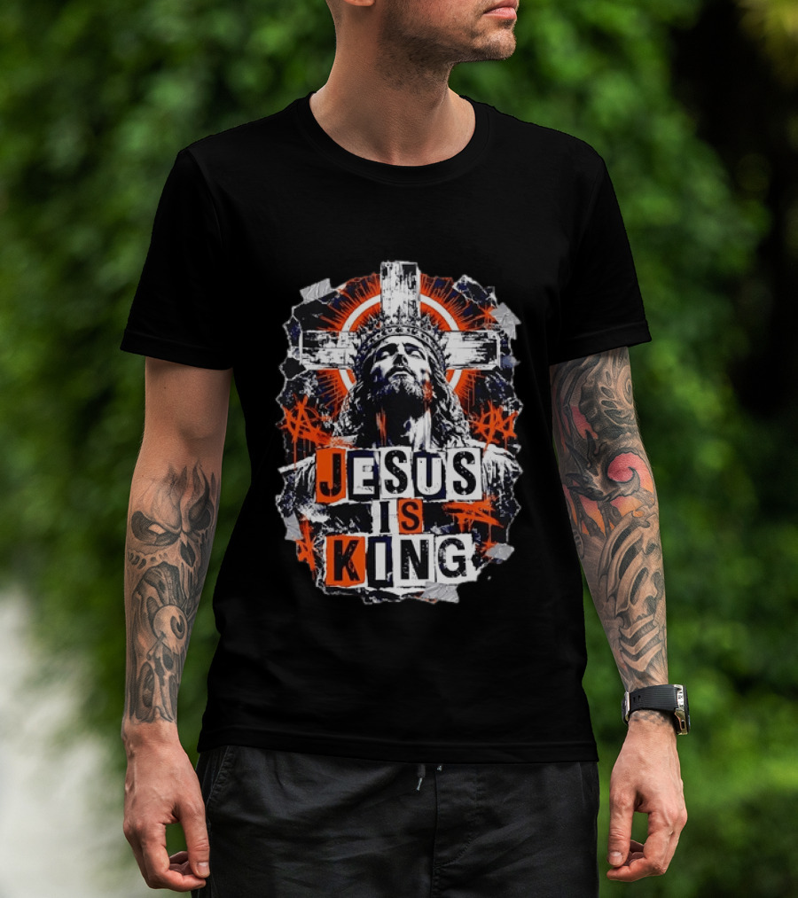 Jesus Is King Distressed Cross Grunge Style Bold Print T-Shirt