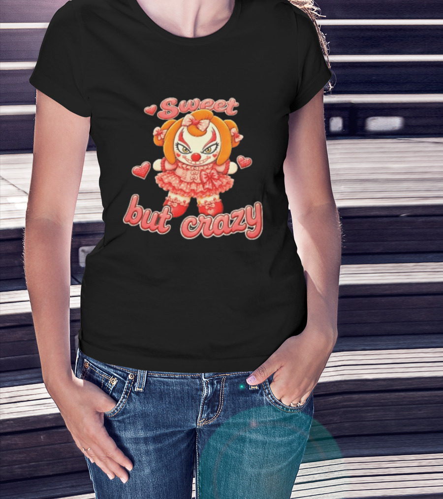 Sweet But Crazy Evil Harlequin Clown Doll Hearts T-Shirt