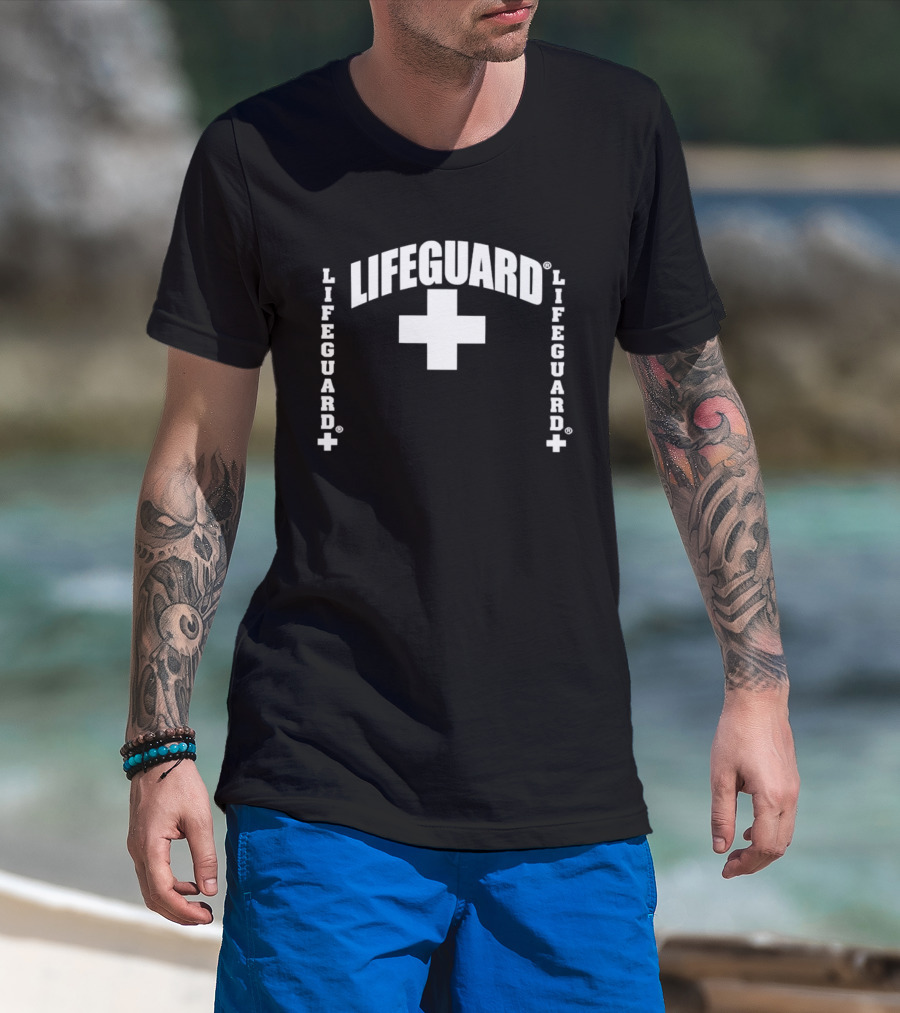 Lifeguard Cross Lifeguard Text Professional Water Safety Beach Patrol T-Shirt