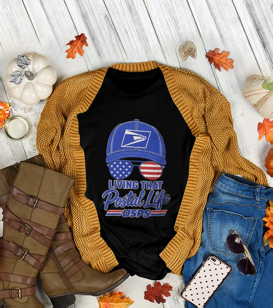 USPS Living That Postal Life United States Postal Service Hat And Sunglasses T-Shirt