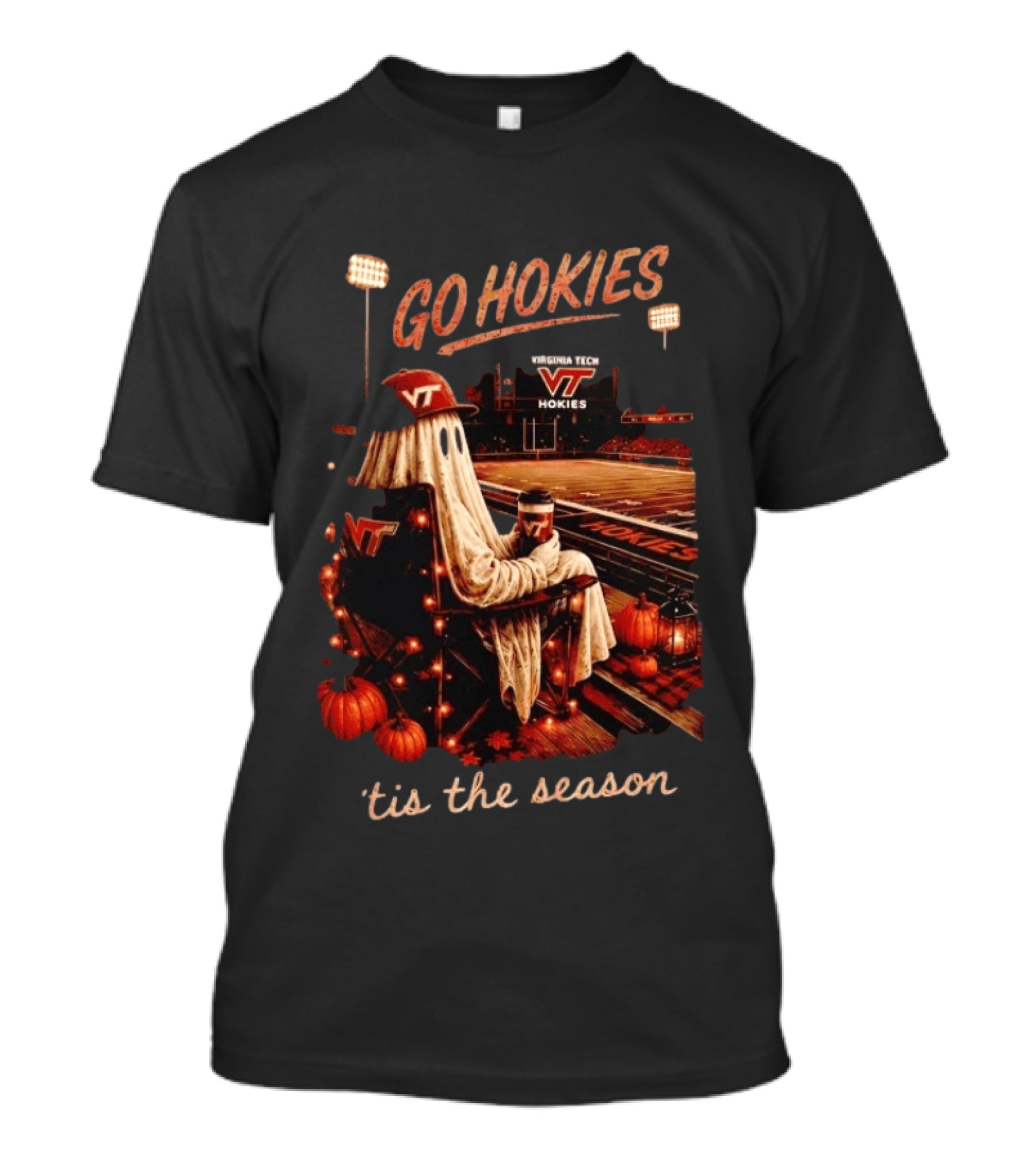 Virginia Tech Hokies Go Hokies Ghost Pumpkin 'Tis The Season T-Shirt