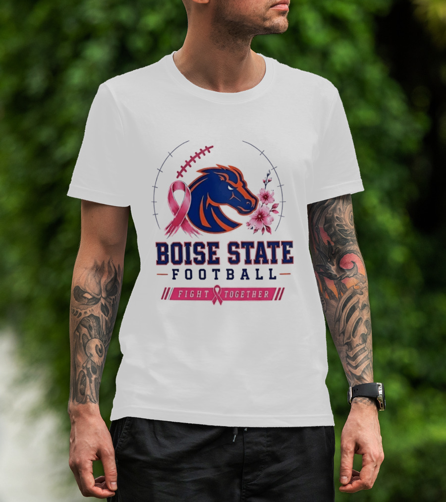 Boise State Broncos Football Fight Together Breast Cancer Awareness Pink Ribbon Flowers T-Shirt