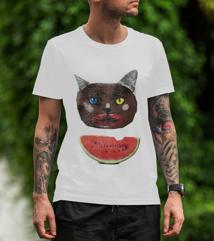 Cat Heterochromia Watermelon Slice Surreal T-Shirt