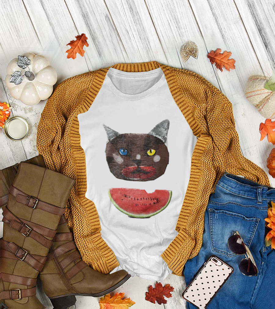 Cat Heterochromia Watermelon Slice Surreal T-Shirt
