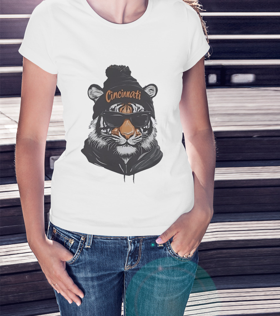Cincinnati Tiger Beanie With Sunglasses T-Shirt