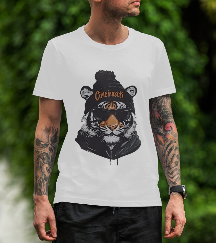Cincinnati Tiger Beanie With Sunglasses T-Shirt