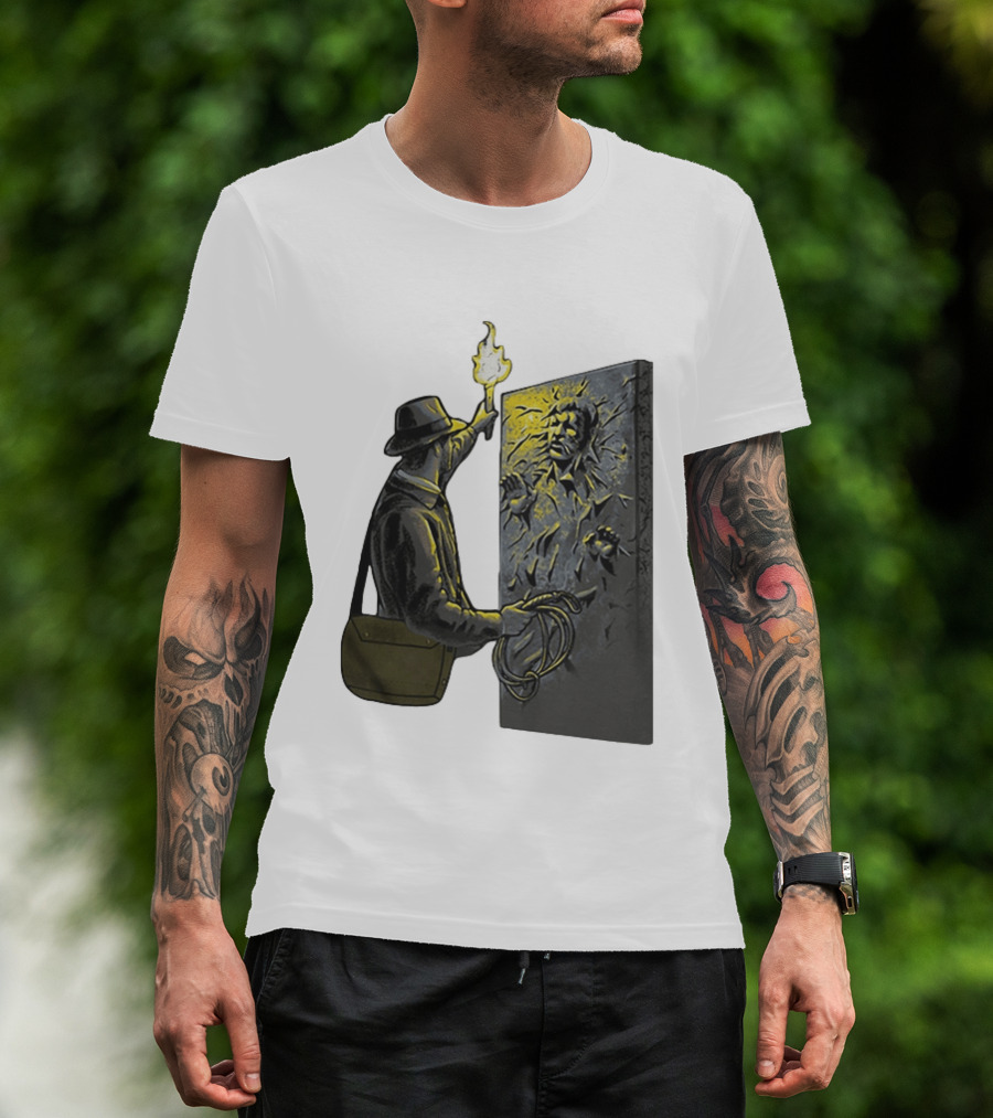 Indiana Jones Exploring Han Solo Frozen In Carbonite Mashup T-Shirt