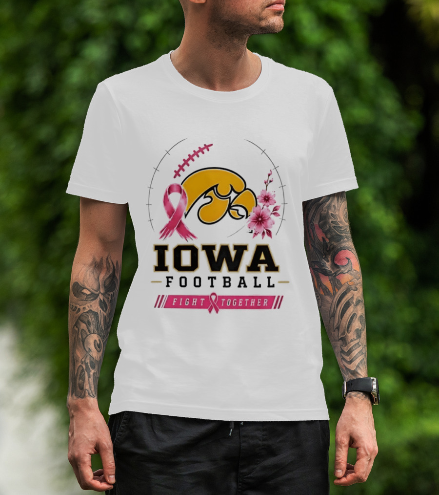 Iowa Hawkeyes Football Pink Ribbon Fight Together Breast Cancer Awareness T-Shirt