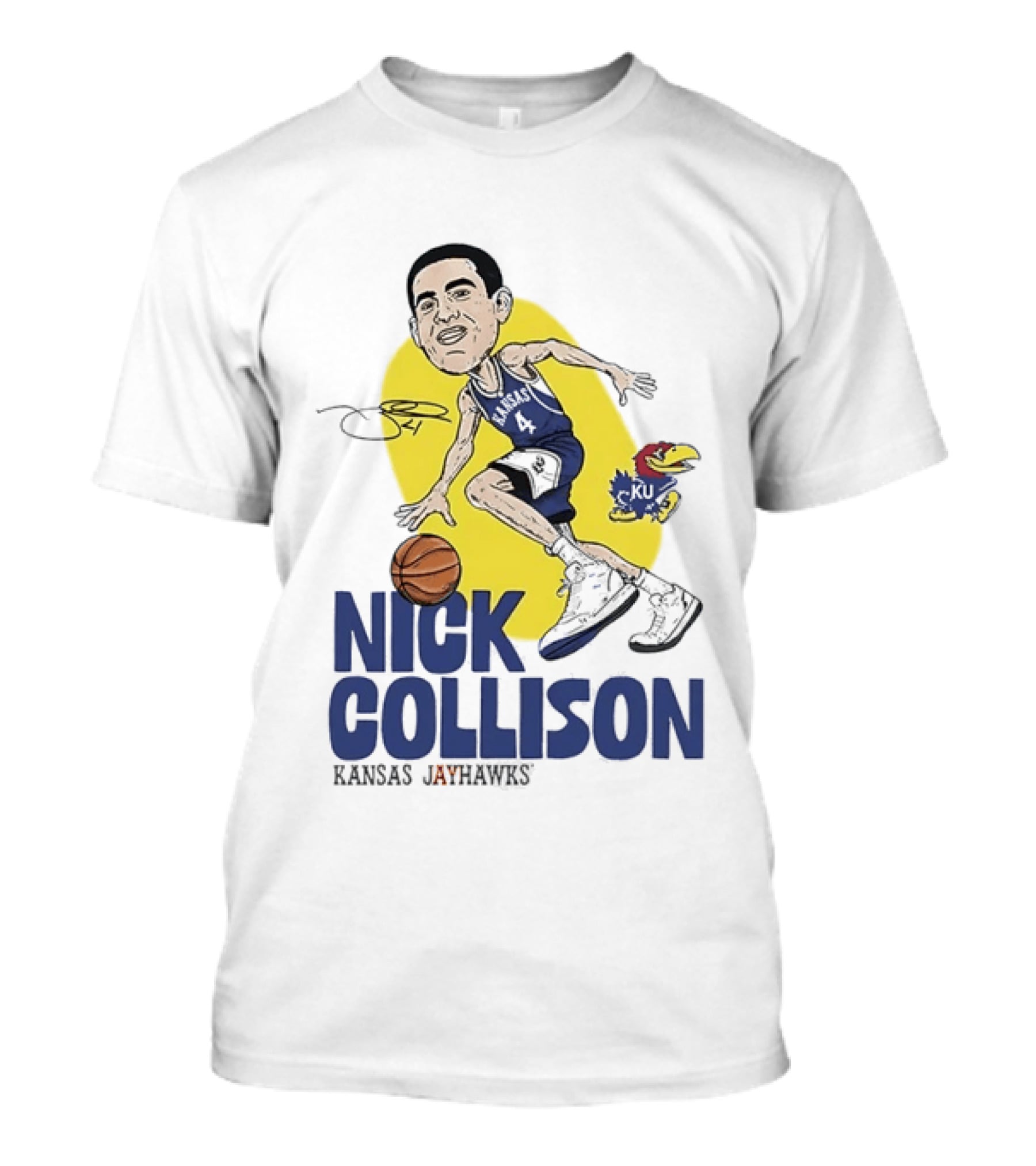 Nick Collison Kansas Jayhawks Basketball Caricature With Signature T-Shirt