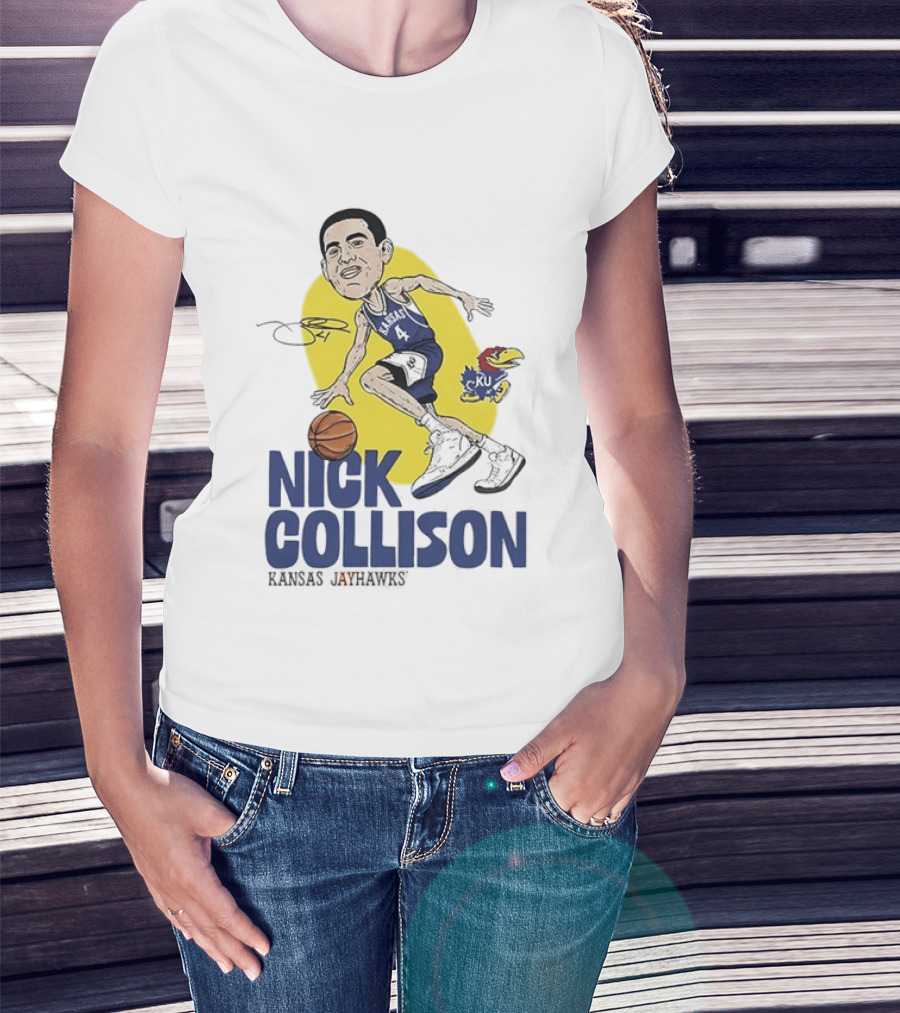 Nick Collison Kansas Jayhawks Basketball Caricature With Signature T-Shirt