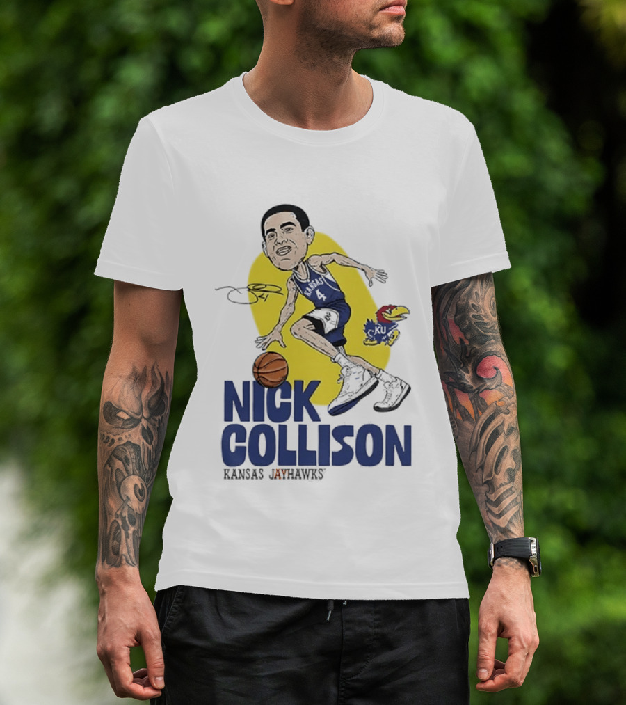 Nick Collison Kansas Jayhawks Basketball Caricature With Signature T-Shirt