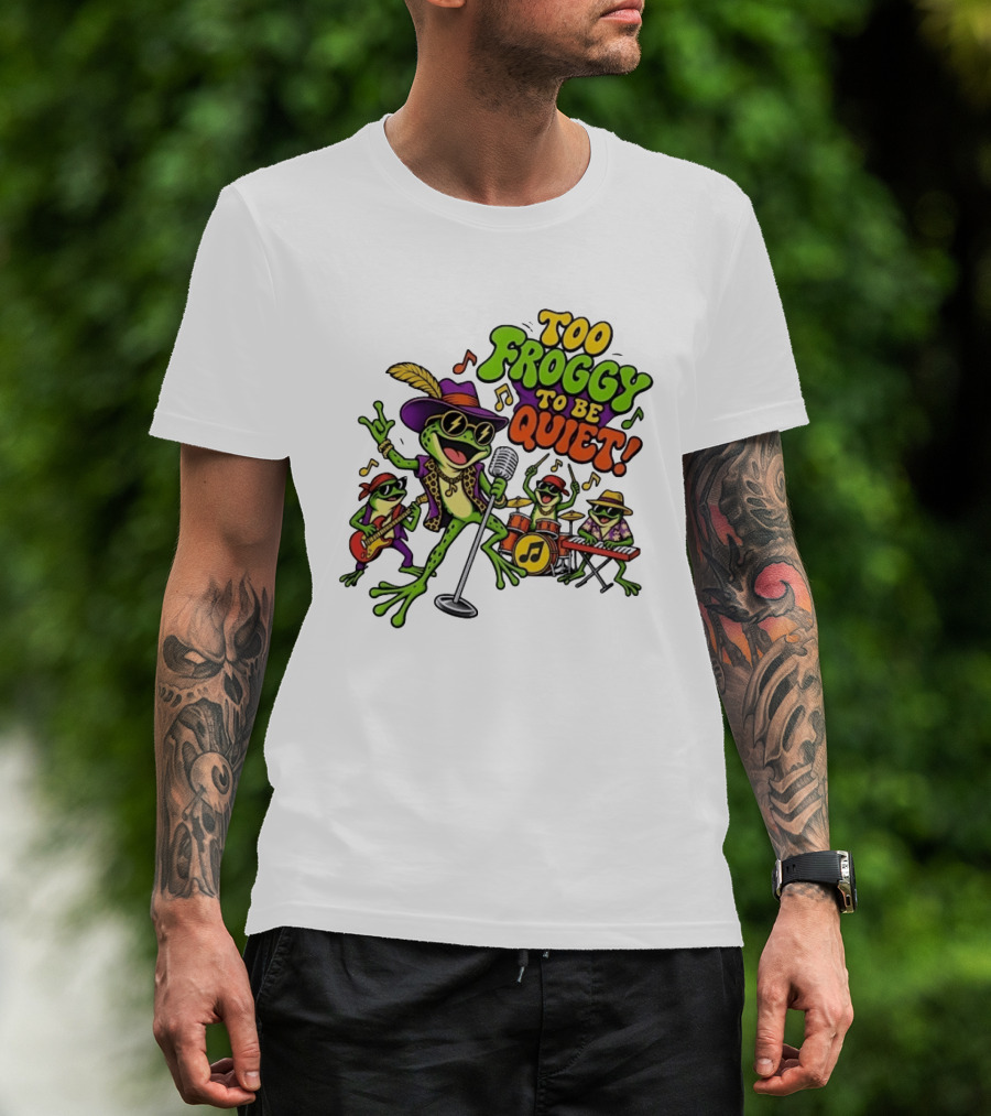 Too Froggy To Be Quiet Rock Band Frogs Group Playing Music T-Shirt
