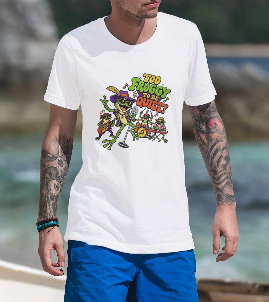 Too Froggy To Be Quiet Rock Band Frogs Group Playing Music T-Shirt
