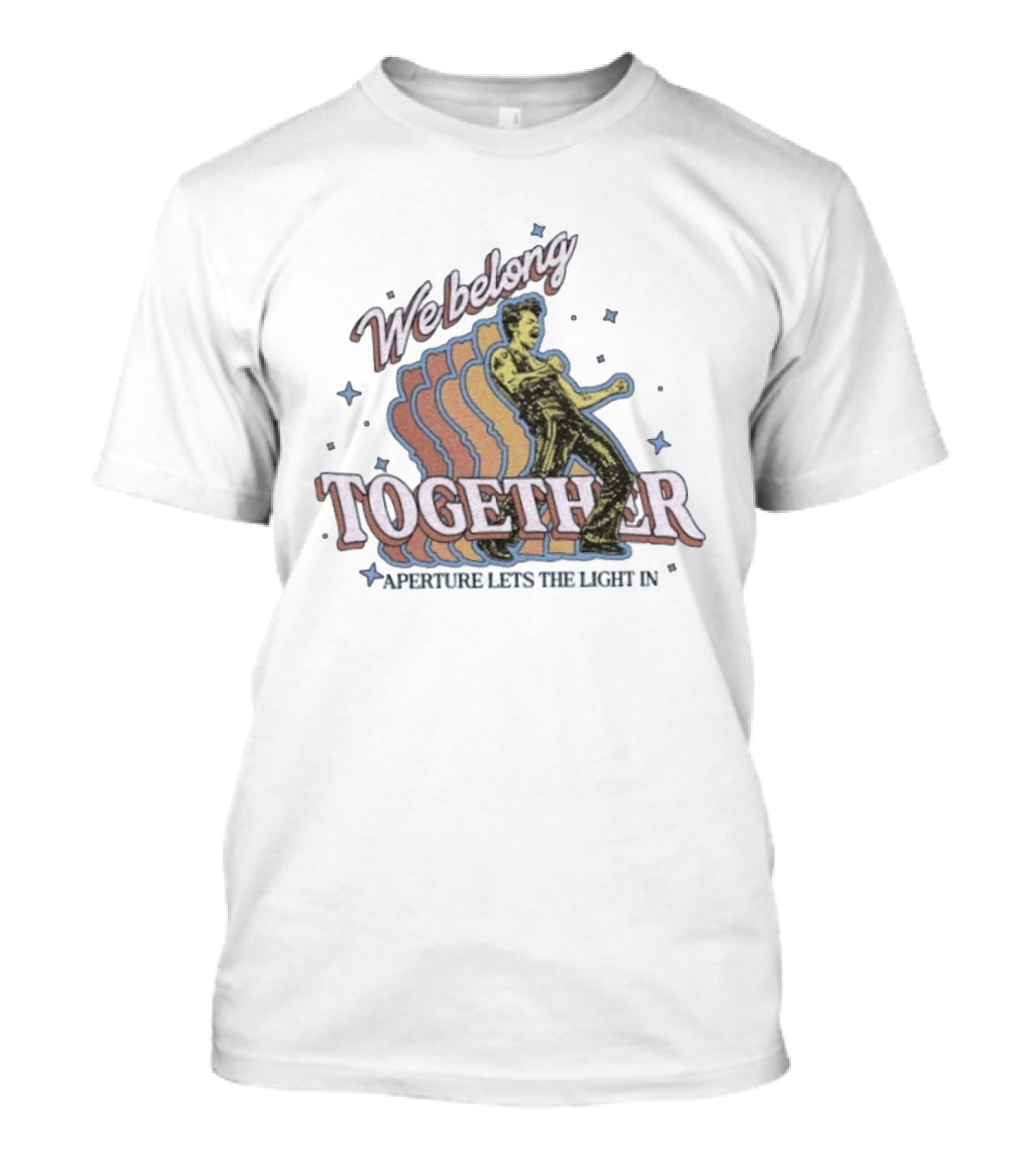 We Belong Together Aperture Lets The Light In Retro Style Dancing Figure With Stars T-Shirt