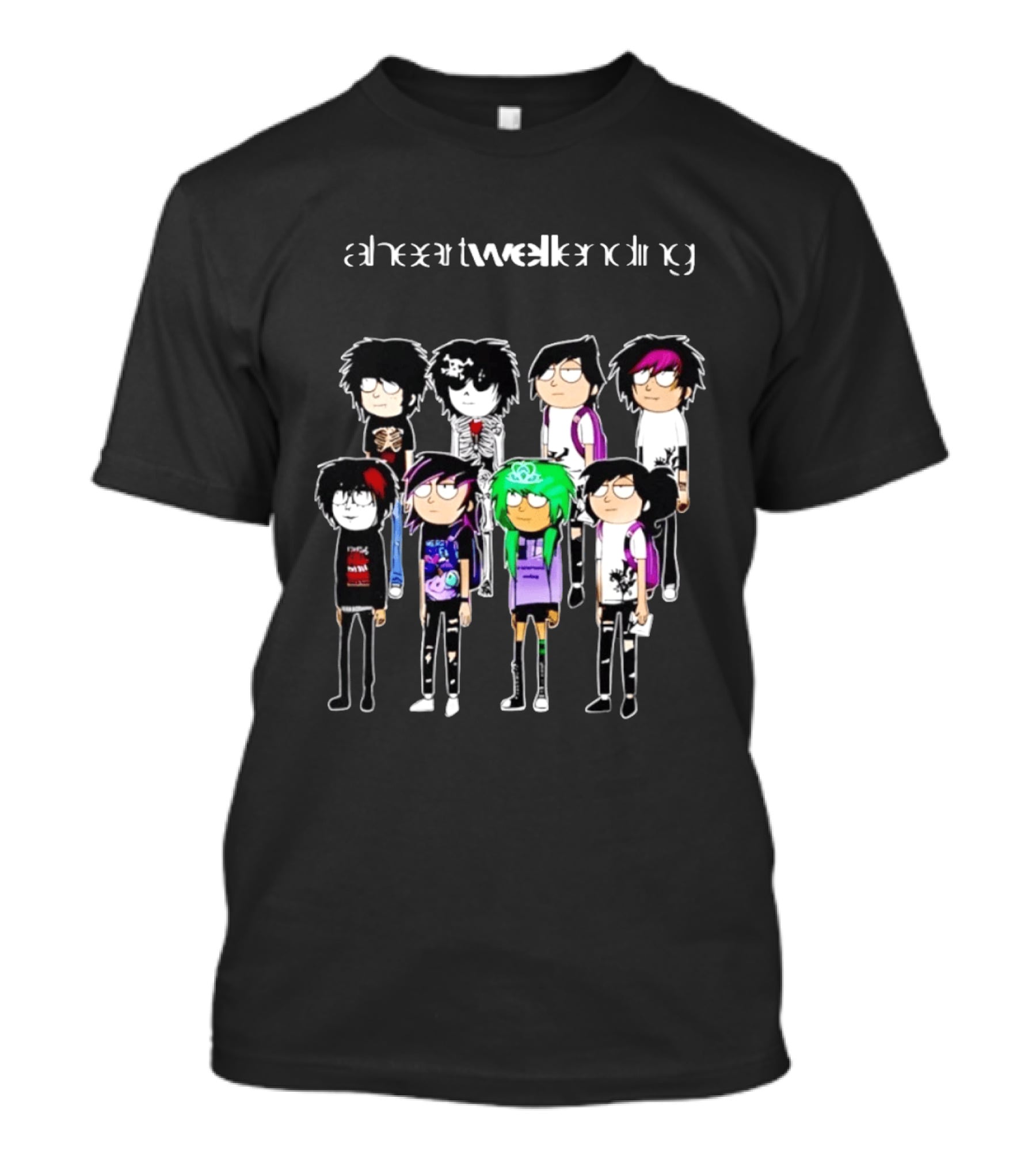 A Heart Well Ending Emo Cartoon Characters With Unique Hairstyles T-Shirt