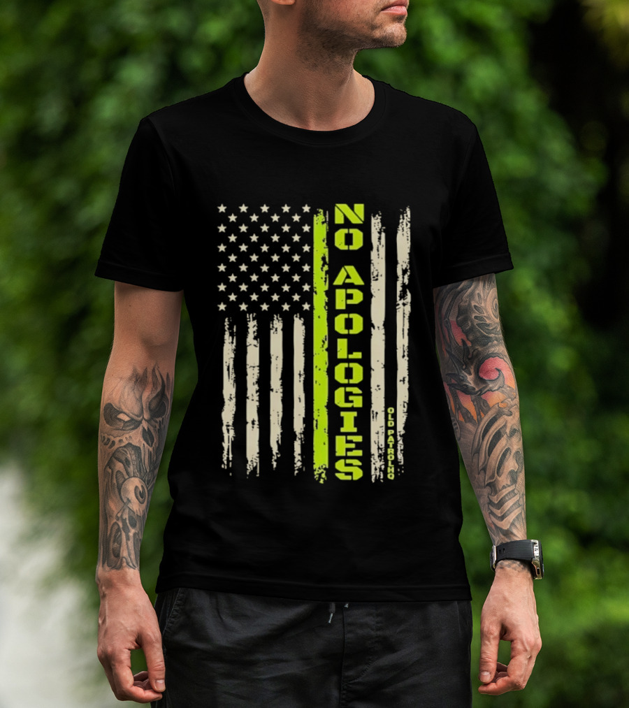 No Apologies Old PatrolHQ Distressed American Flag Vertical Stripes Stars T-Shirt