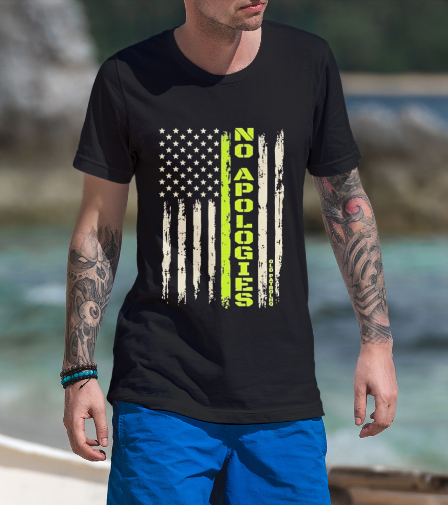 No Apologies Old PatrolHQ Distressed American Flag Vertical Stripes Stars T-Shirt