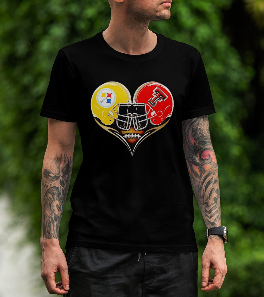 Pittsburgh Steelers Texas Tech Red Raiders Football Helmets Heart T-Shirt