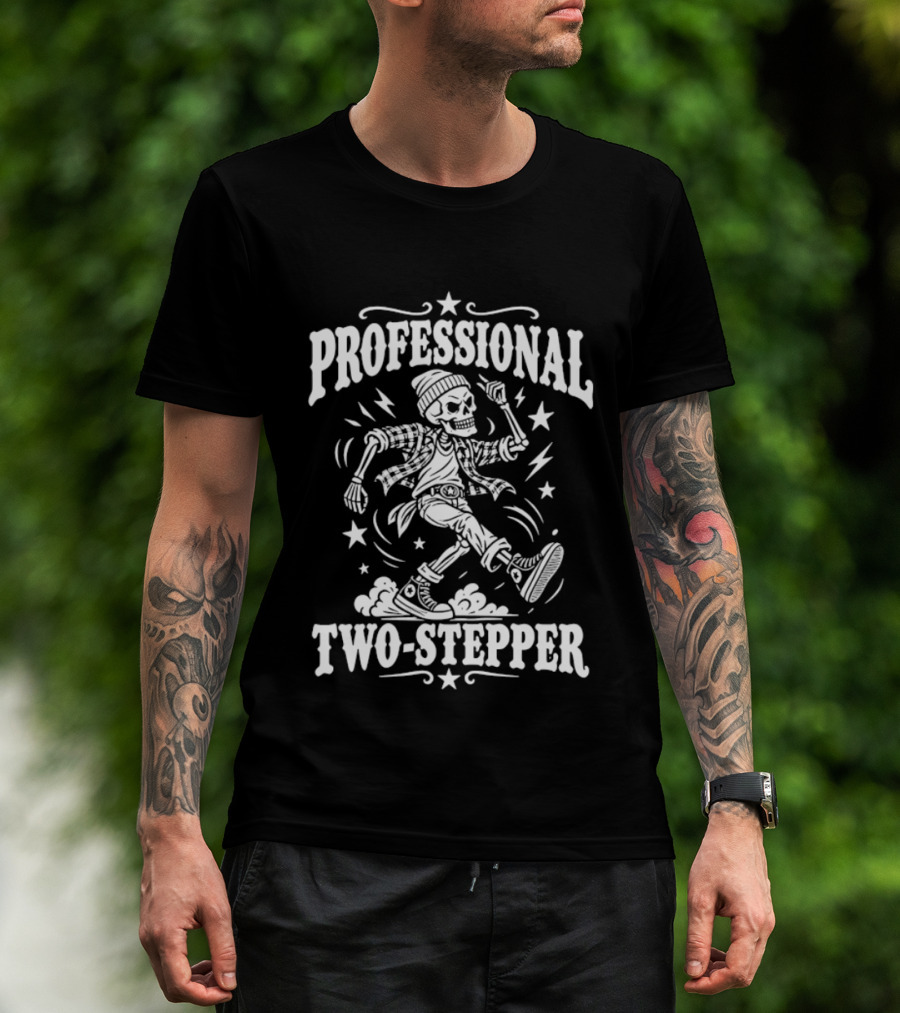 Professional Two Stepper Skeleton Dancer With Stars And Lightning T-Shirt
