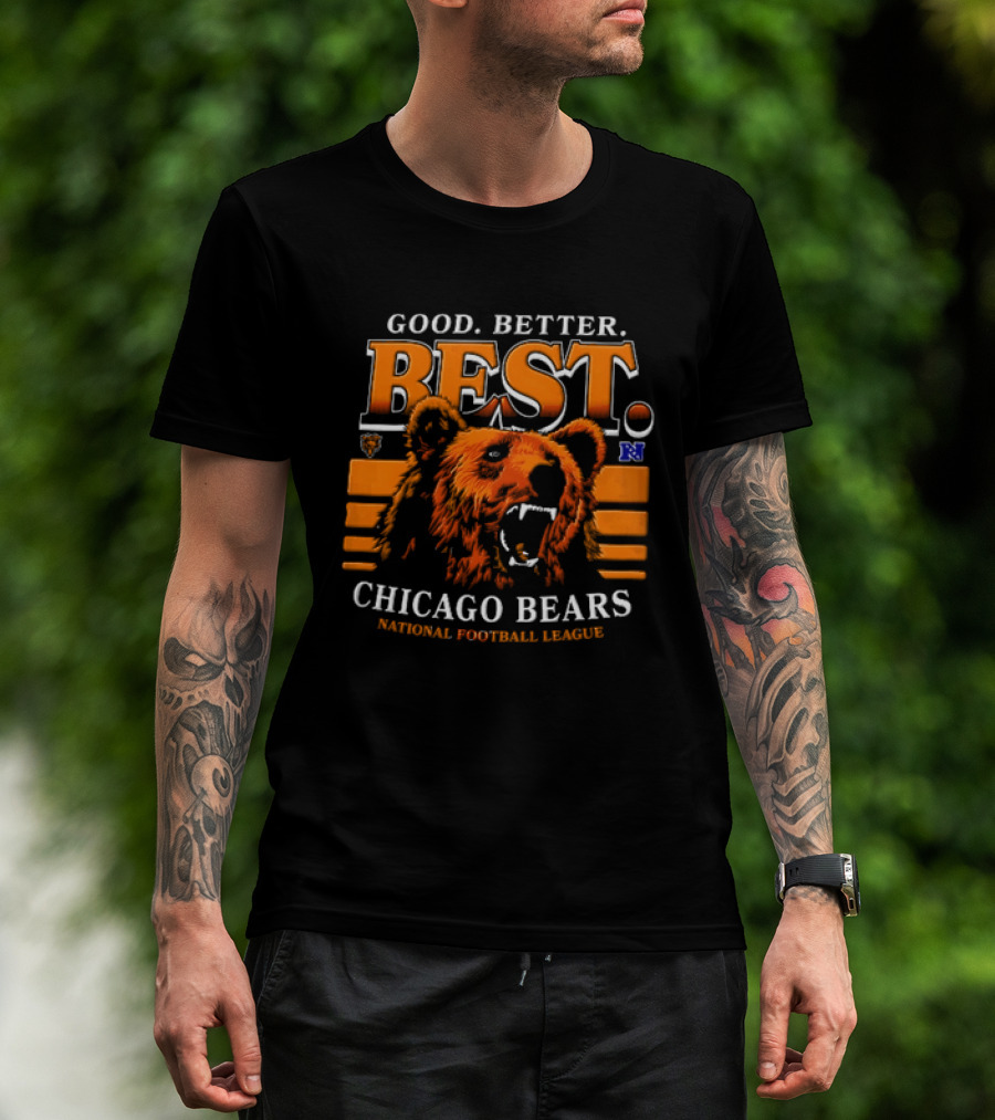 Chicago Bears Good Better Best Roaring Bear Head National Football League Orange Stripes T-Shirt