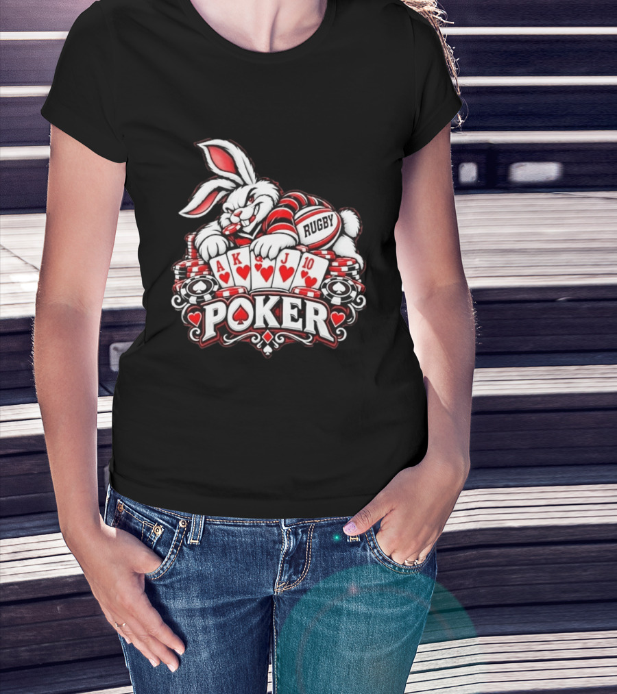 Rugby Poker Rabbit Royal Flush Card Game T-Shirt