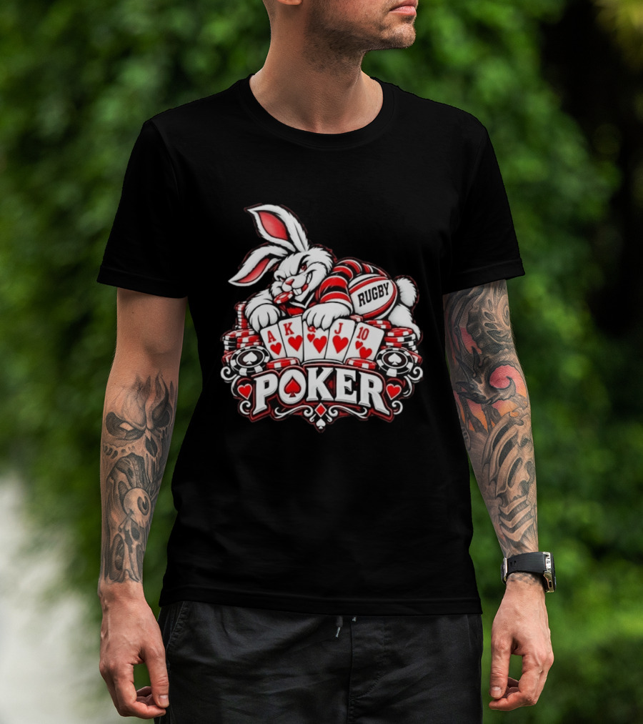 Rugby Poker Rabbit Royal Flush Card Game T-Shirt