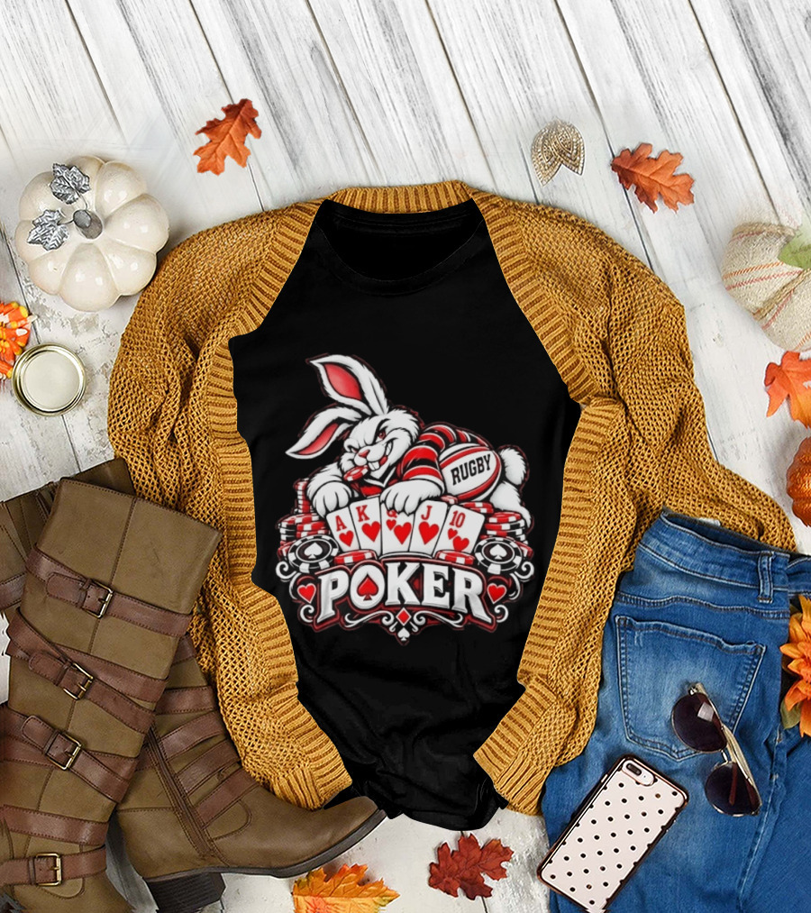 Rugby Poker Rabbit Royal Flush Card Game T-Shirt