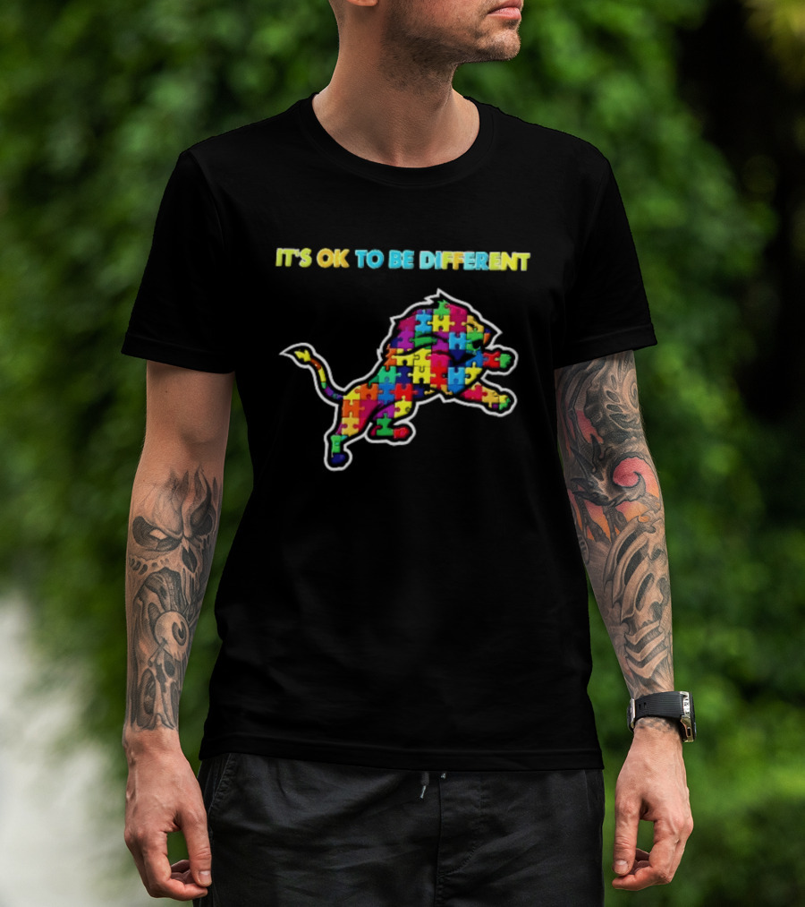 Detroit Lions It's OK To Be Different Colorful Jigsaw Puzzle T-Shirt