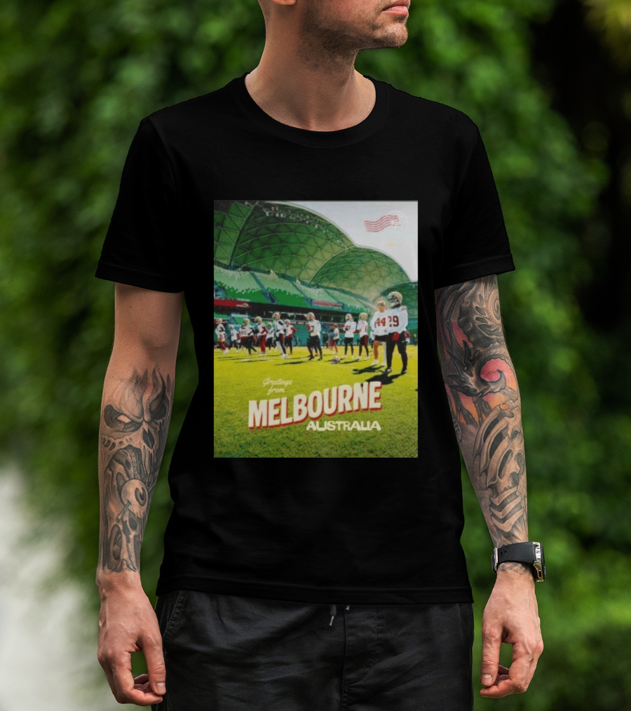 San Francisco 49ers Greetings From Melbourne Australia Day 4 Football Practice T-Shirt