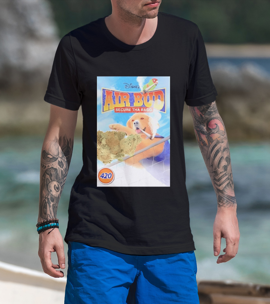 Disney Air Bud Secure Tha Bagg 420 Meme Basketball Dog Smoking T-Shirt