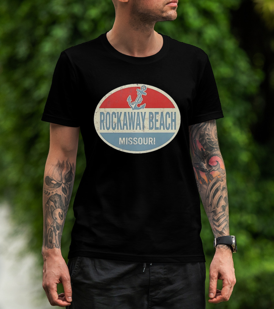 Rockaway Beach Missouri Distressed Anchor Red White Blue Vintage Look T-Shirt