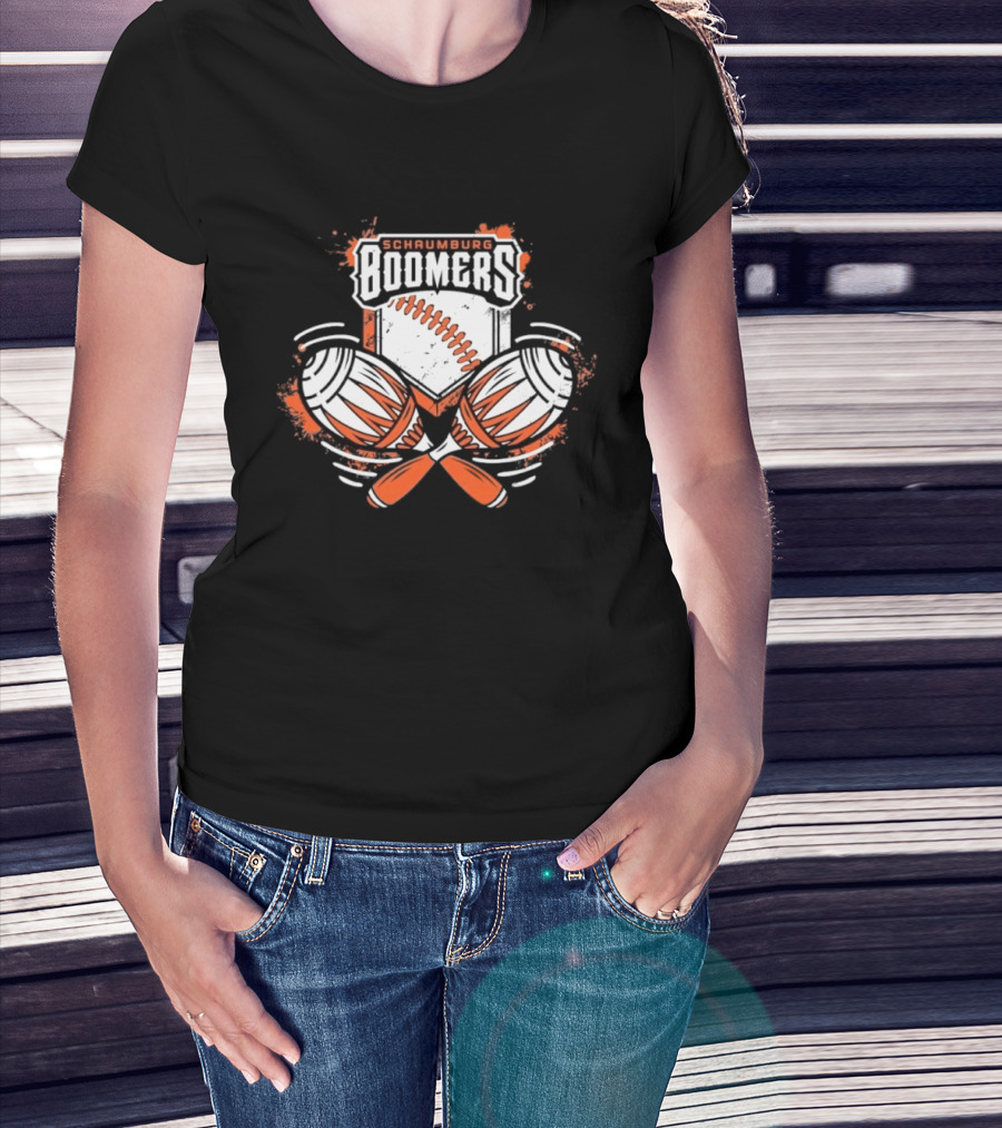 Schaumburg Boomers Baseball Distressed Emblem With Bats And Ball T-Shirt