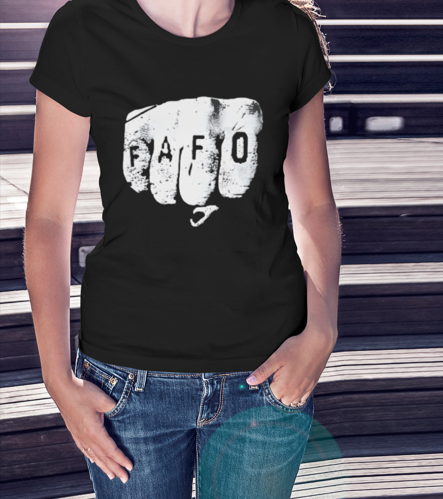 FAFO Distressed Clenched Fist Knuckle Punch Black And White T-Shirt
