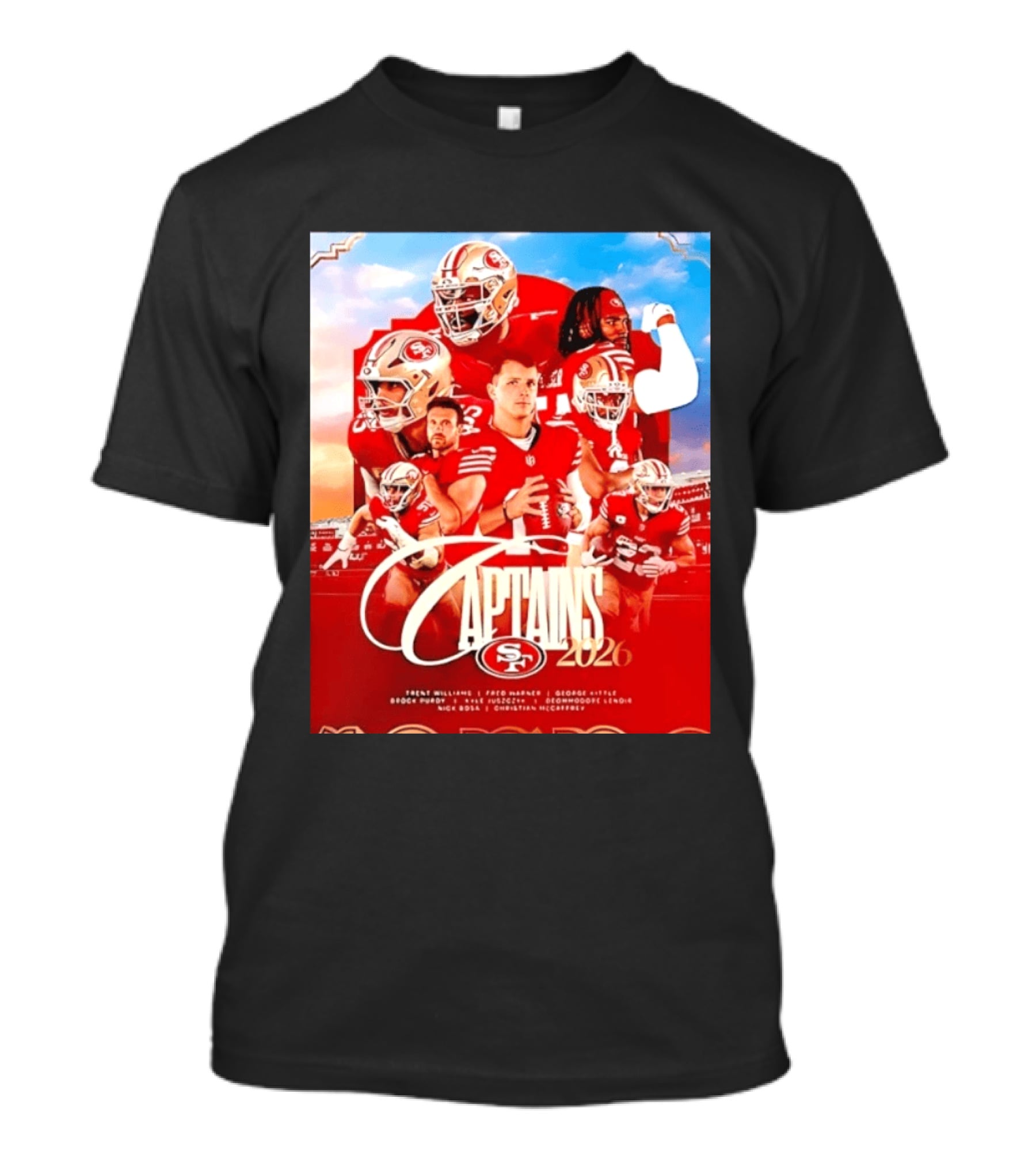 SF 49ers 2026 Captains Williams Warner Kittle Purdy Bosa McCaffrey Juszczyk T-Shirt