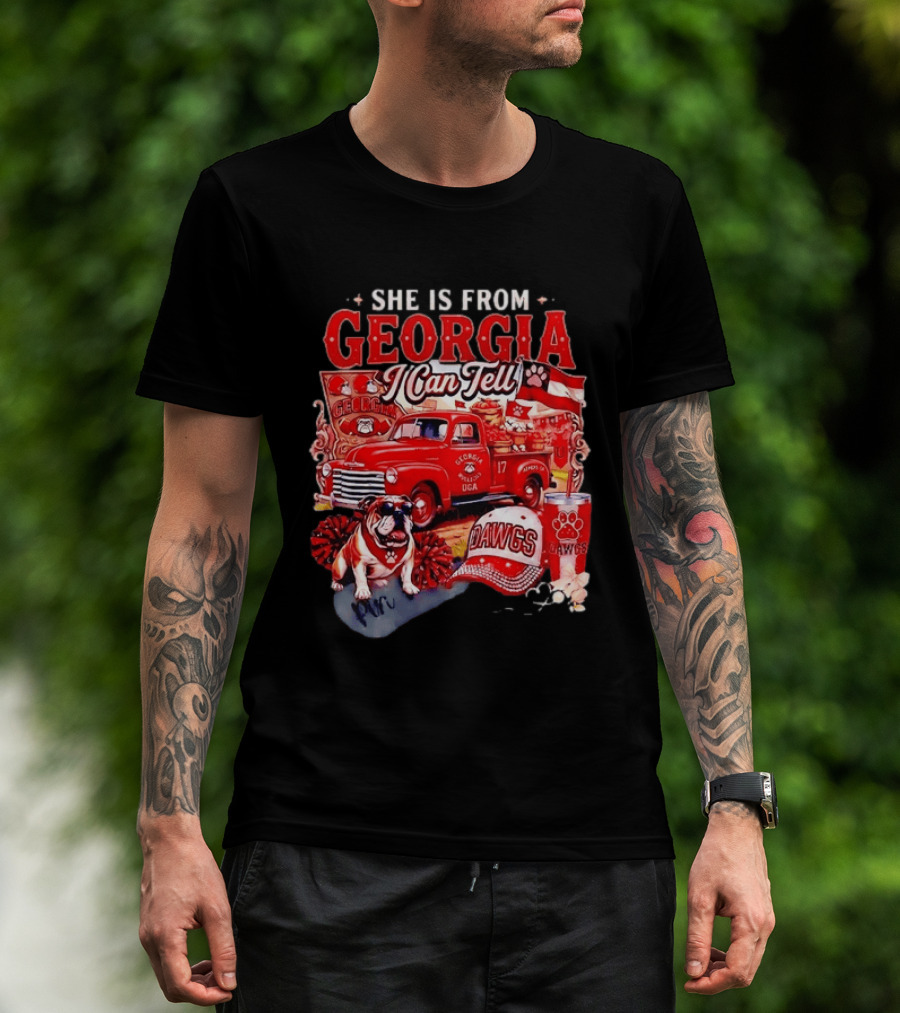 She Is From Georgia I Can Tell Bulldogs Dawgs Red Truck T-Shirt