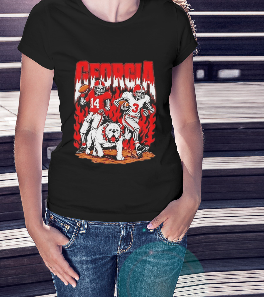 Georgia Bulldogs Football Skeleton Players 14 And 3 With Bulldog T-Shirt
