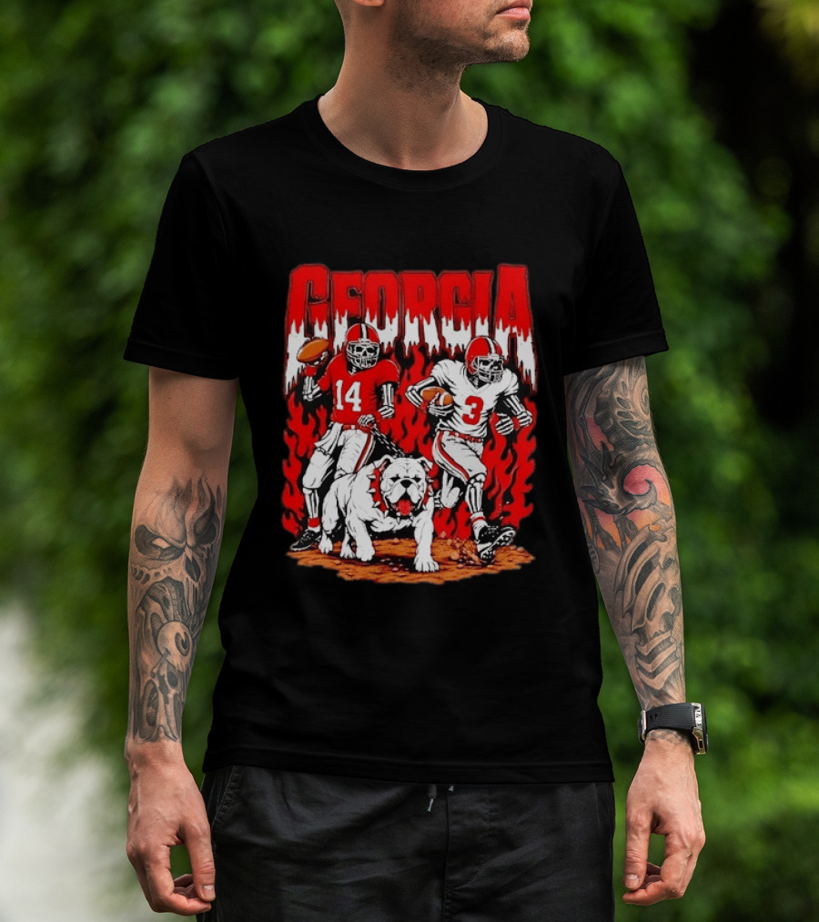 Georgia Bulldogs Football Skeleton Players 14 And 3 With Bulldog T-Shirt