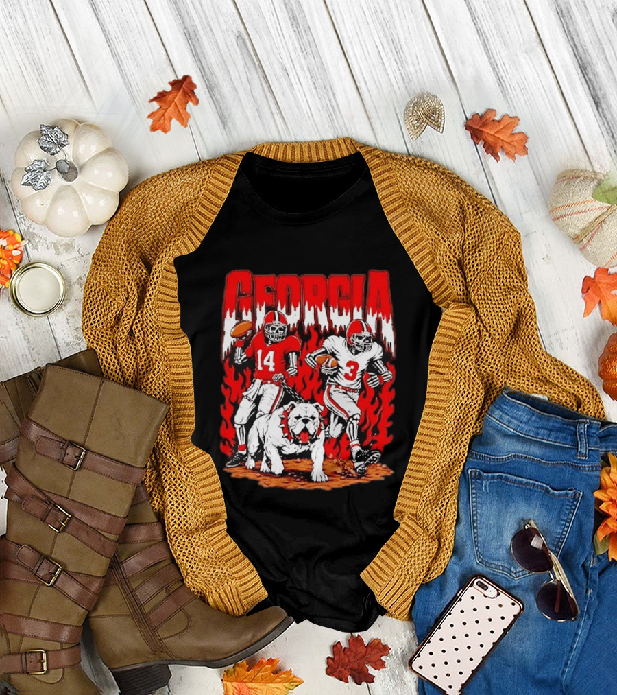 Georgia Bulldogs Football Skeleton Players 14 And 3 With Bulldog T-Shirt