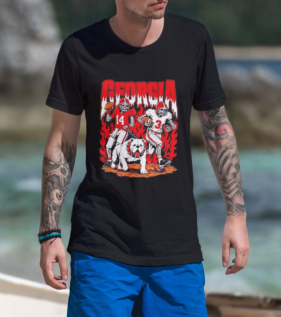 Georgia Bulldogs Football Skeleton Players 14 And 3 With Bulldog T-Shirt