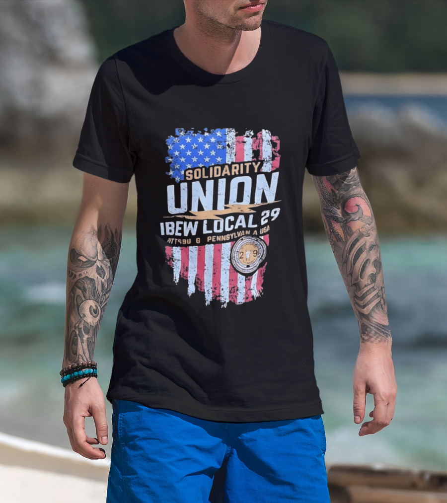 Solidarity Union IBEW Local 29 Pennsylvania USA American Flag T-Shirt
