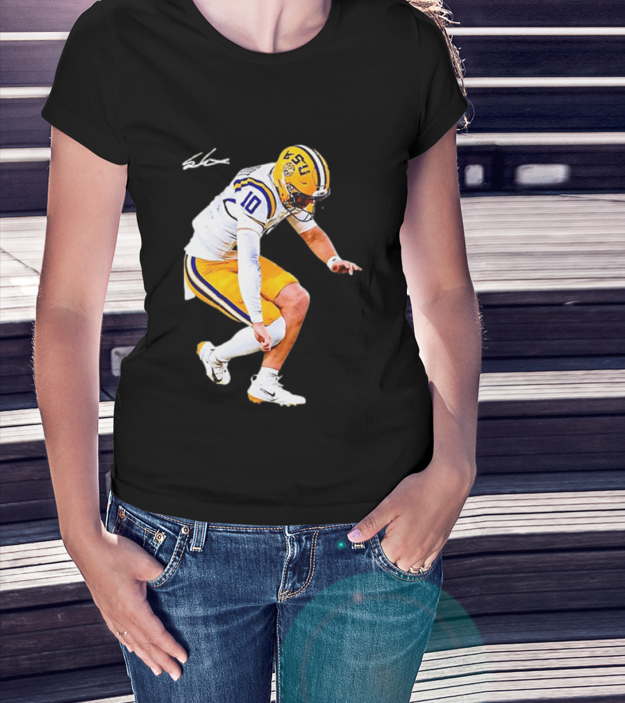 Joe Burrow LSU Tigers Number 10 Football Player Signature T-Shirt