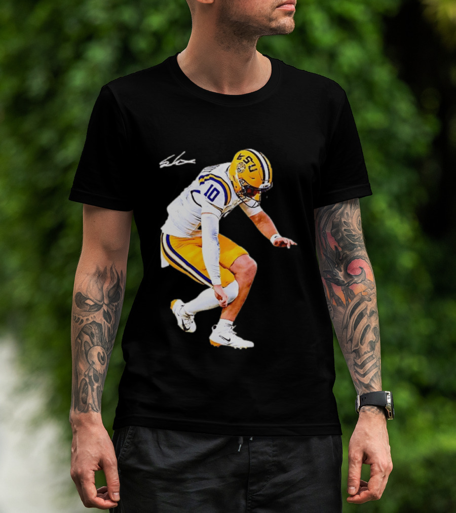 Joe Burrow LSU Tigers Number 10 Football Player Signature T-Shirt