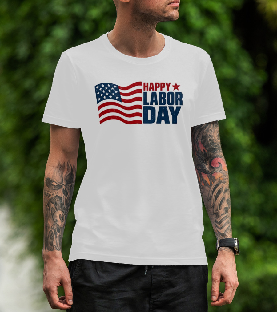 Happy Labor Day Distressed American Flag Stars Stripes T-Shirt
