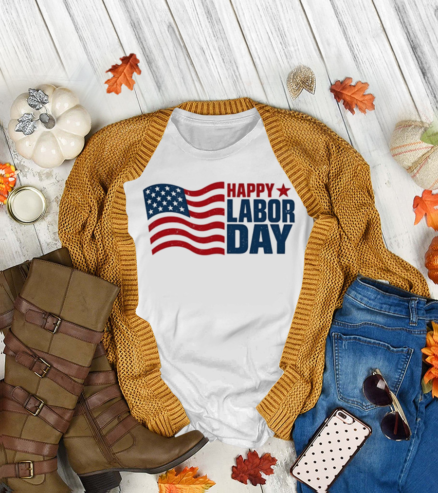 Happy Labor Day Distressed American Flag Stars Stripes T-Shirt