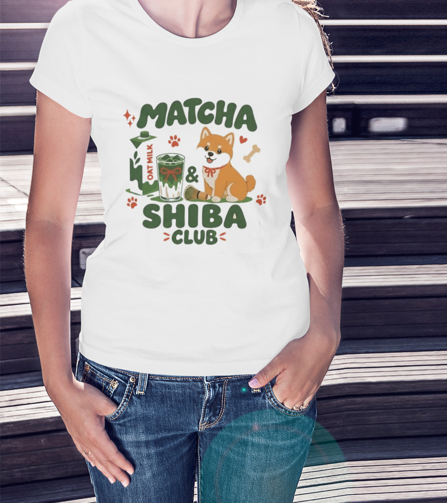 Matcha Shiba Club Oat Milk Dog Lover Tea Aesthetic T-Shirt
