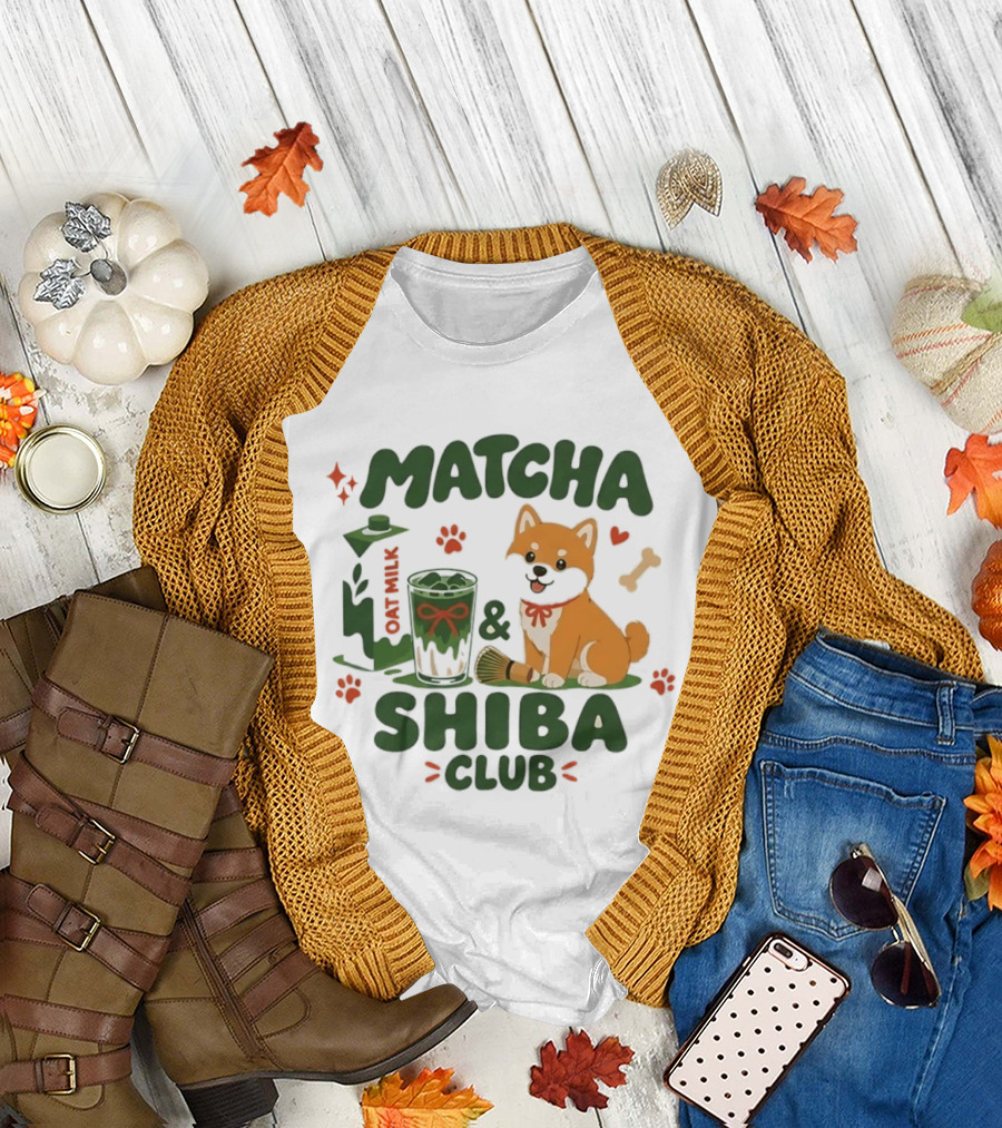 Matcha Shiba Club Oat Milk Dog Lover Tea Aesthetic T-Shirt