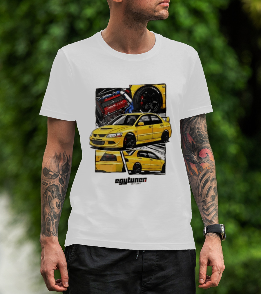 Mitsubishi Egytuner Est 2003 Yellow Lancer Evolution Engine Wheel Panels T-Shirt