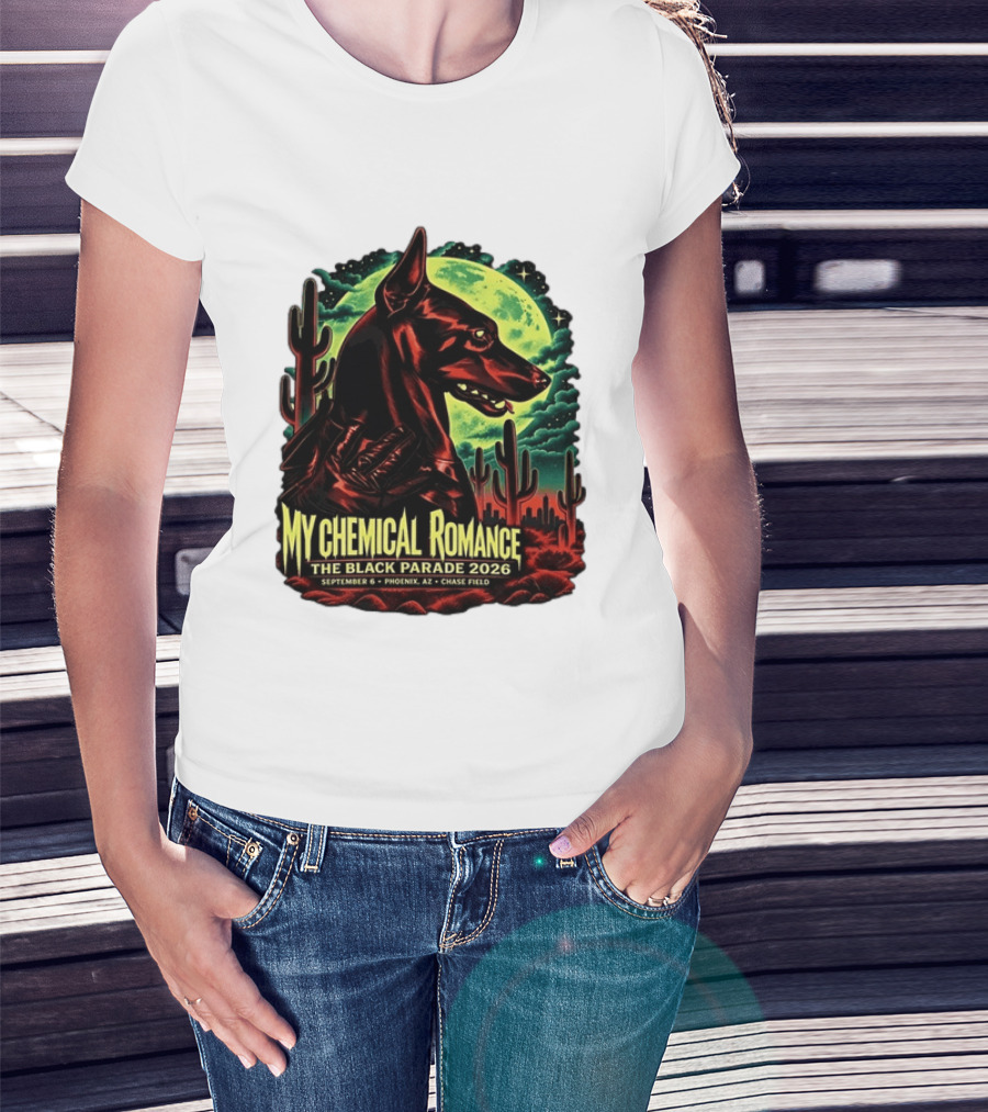 My Chemical Romance The Black Parade 2026 September 6 Phoenix AZ Chase Field Cactus And Dog Moon Scene T-Shirt